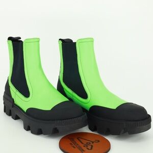 BIBI LOU Ankle Leather Boots Acid Green Lug sole, Round toeline‎